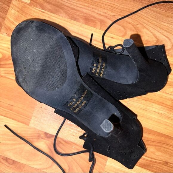 Qupid Black Lace-Up Heels - Picture 3 of 4